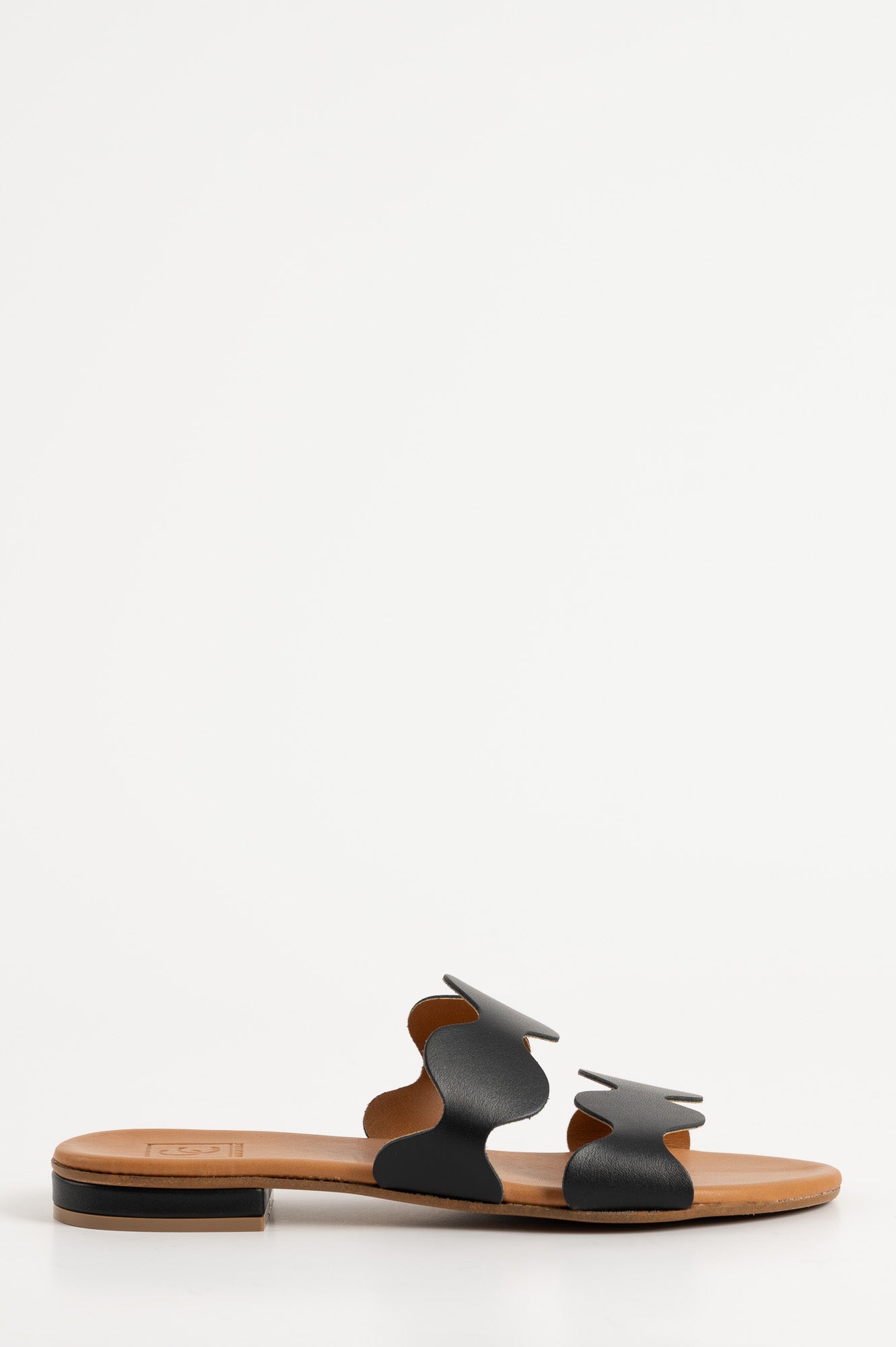 Flat Sandal Wave | Black Calf Leather