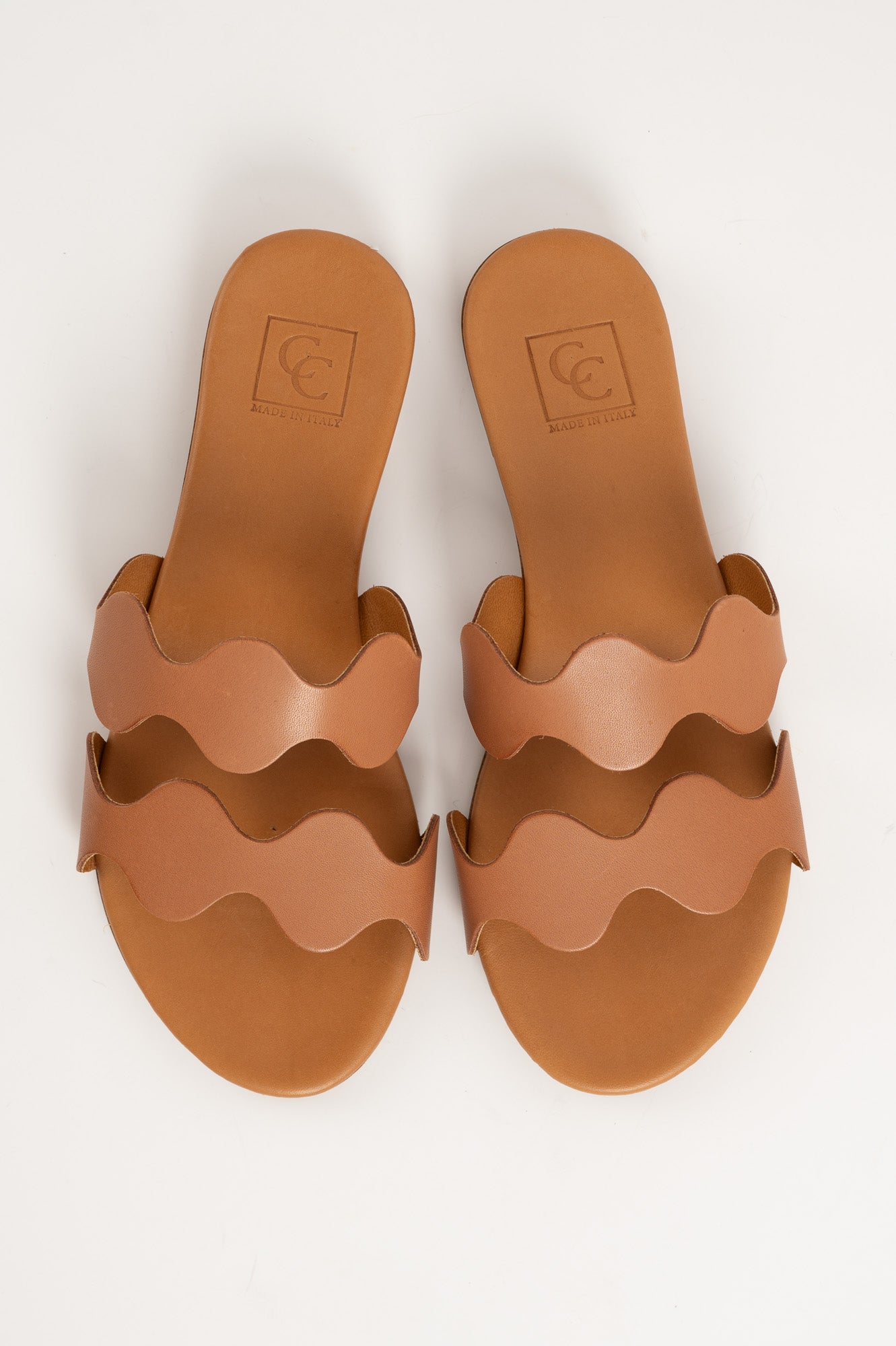 Flat Sandal Wave | Light Brown Calf Leather