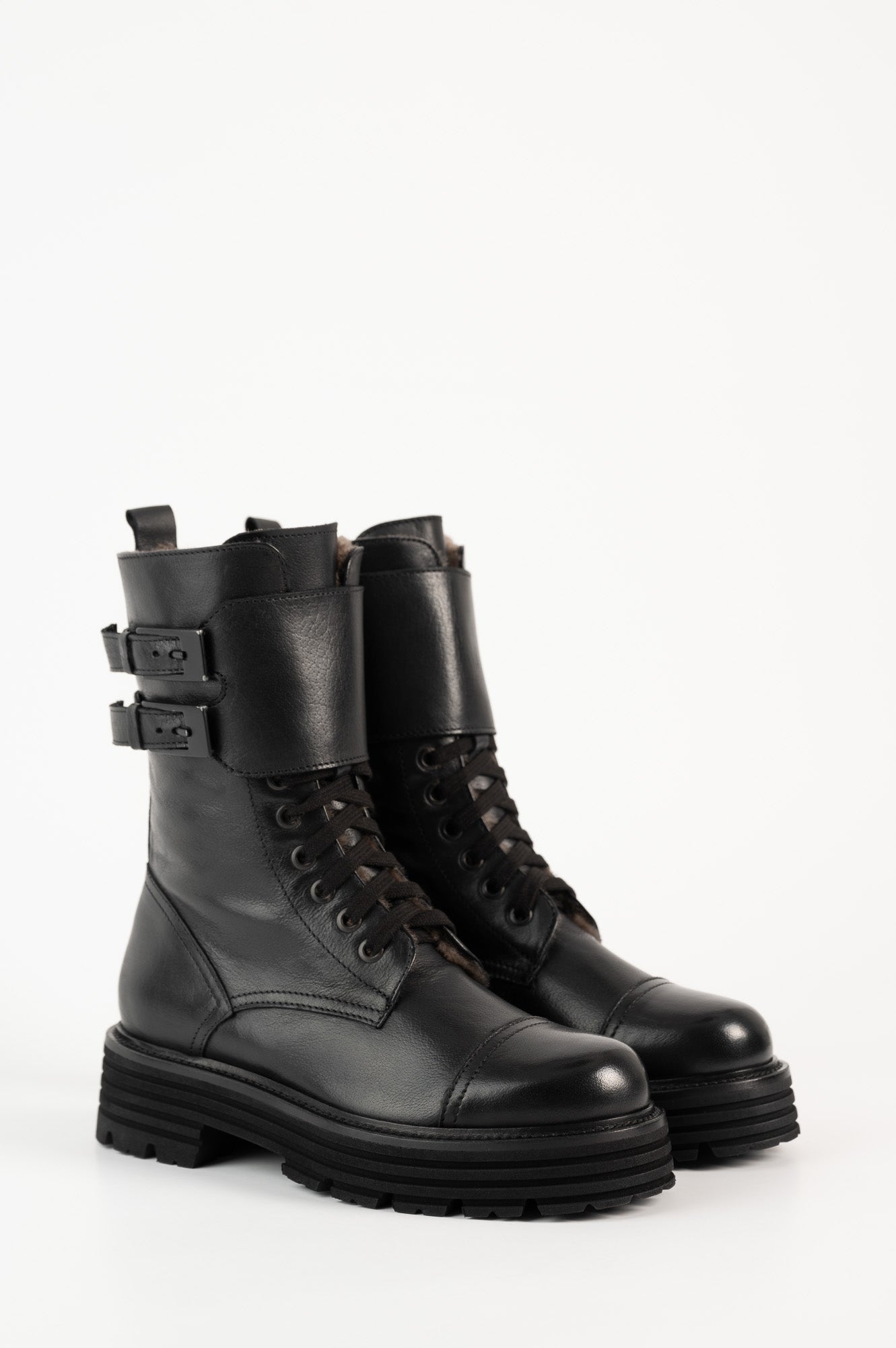 Shearling Boot Gilda | Black Buffalo Leather