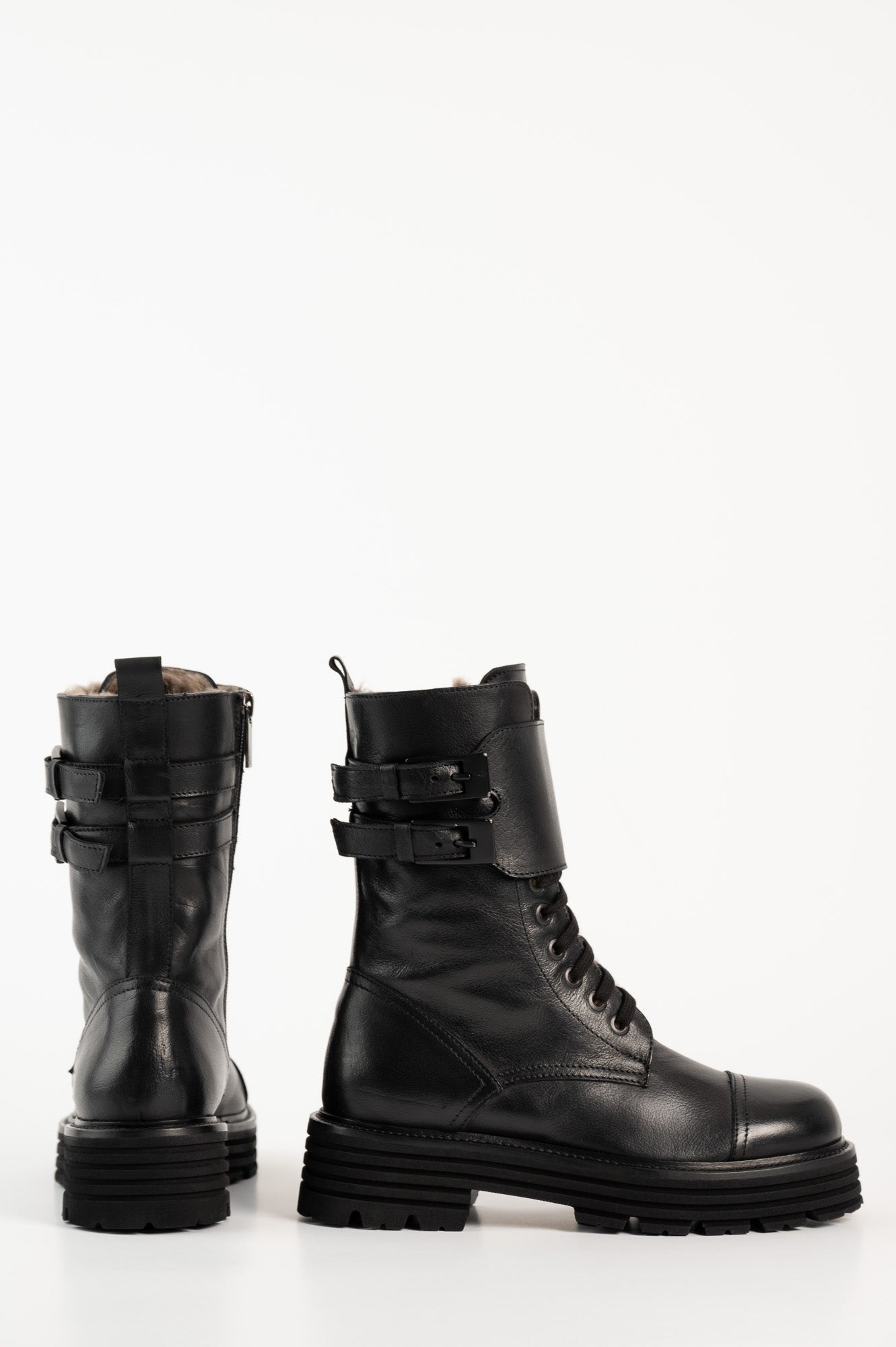 Shearling Boot Gilda | Black Buffalo Leather