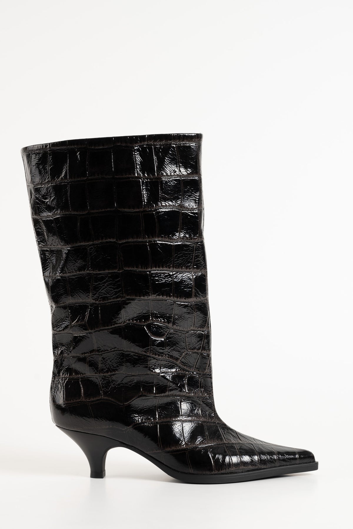 Croco Ankle Boot | Black Embossed Calf Leather