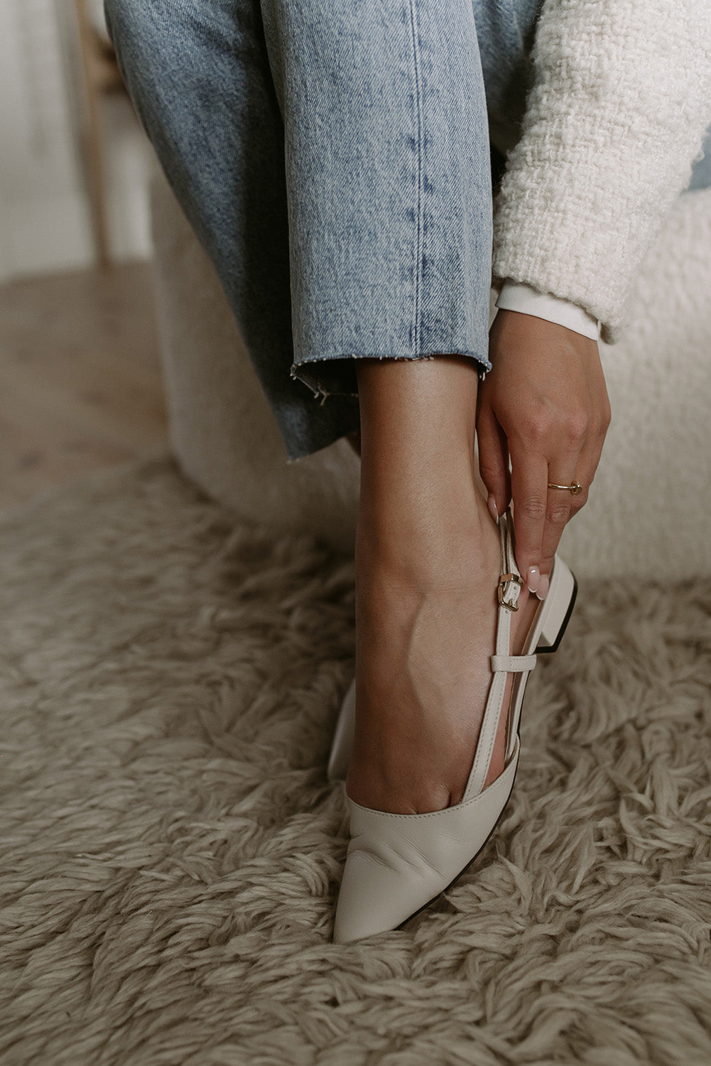 Ballet Flat Wiktoria | Eggshell White Leather