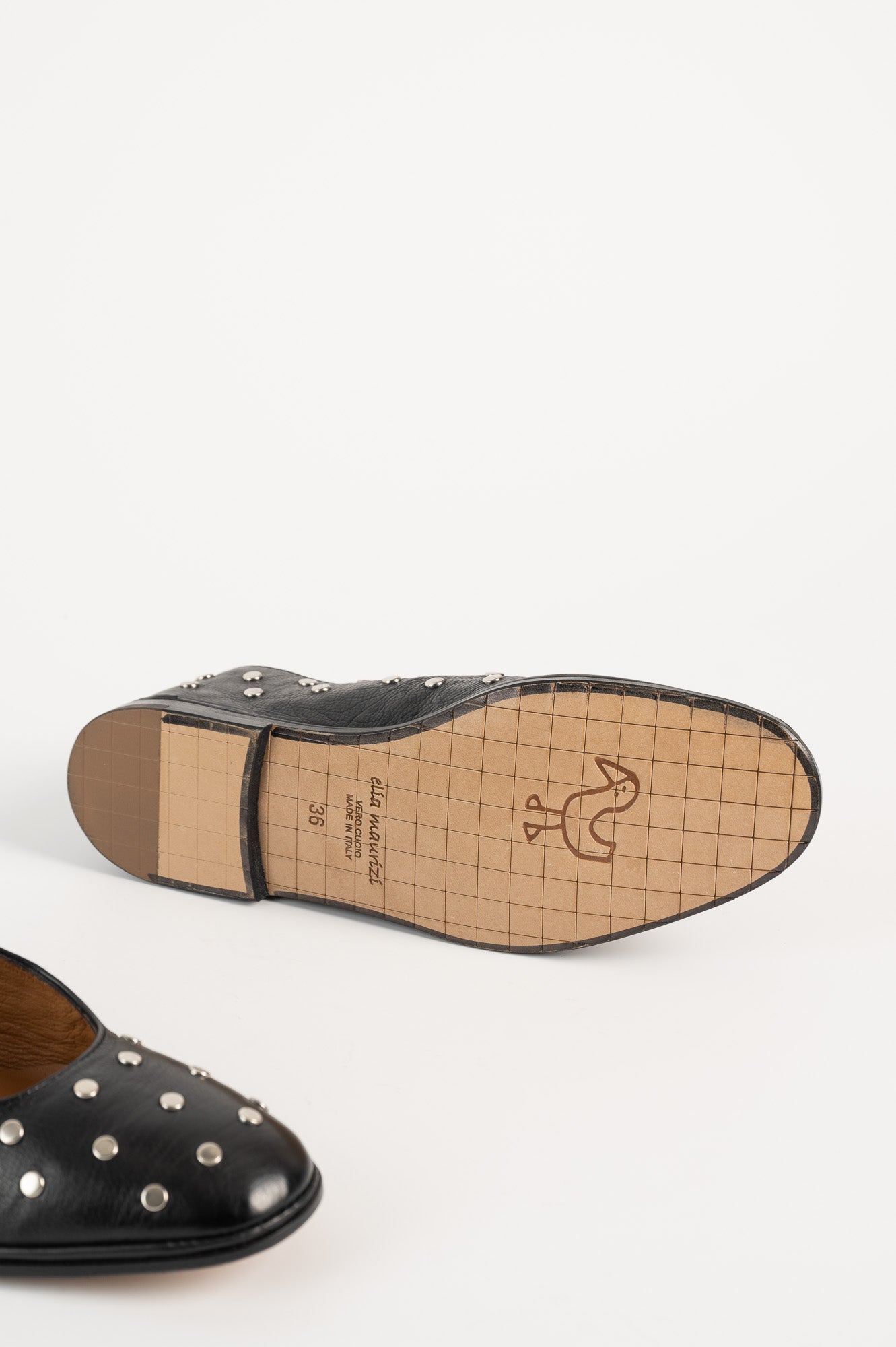 Mary Jane Flat Studs 054 | Black Leather