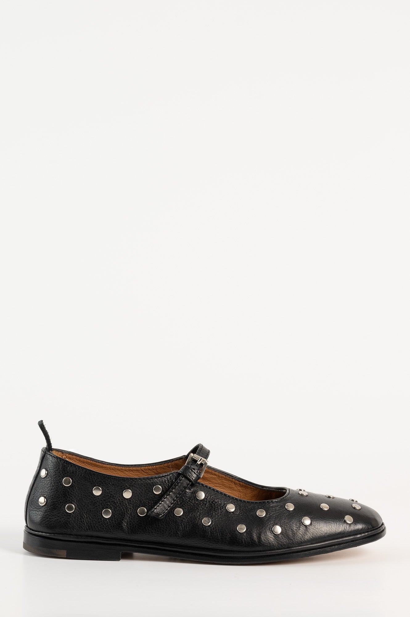 Mary Jane Flat Studs 054 | Black Leather
