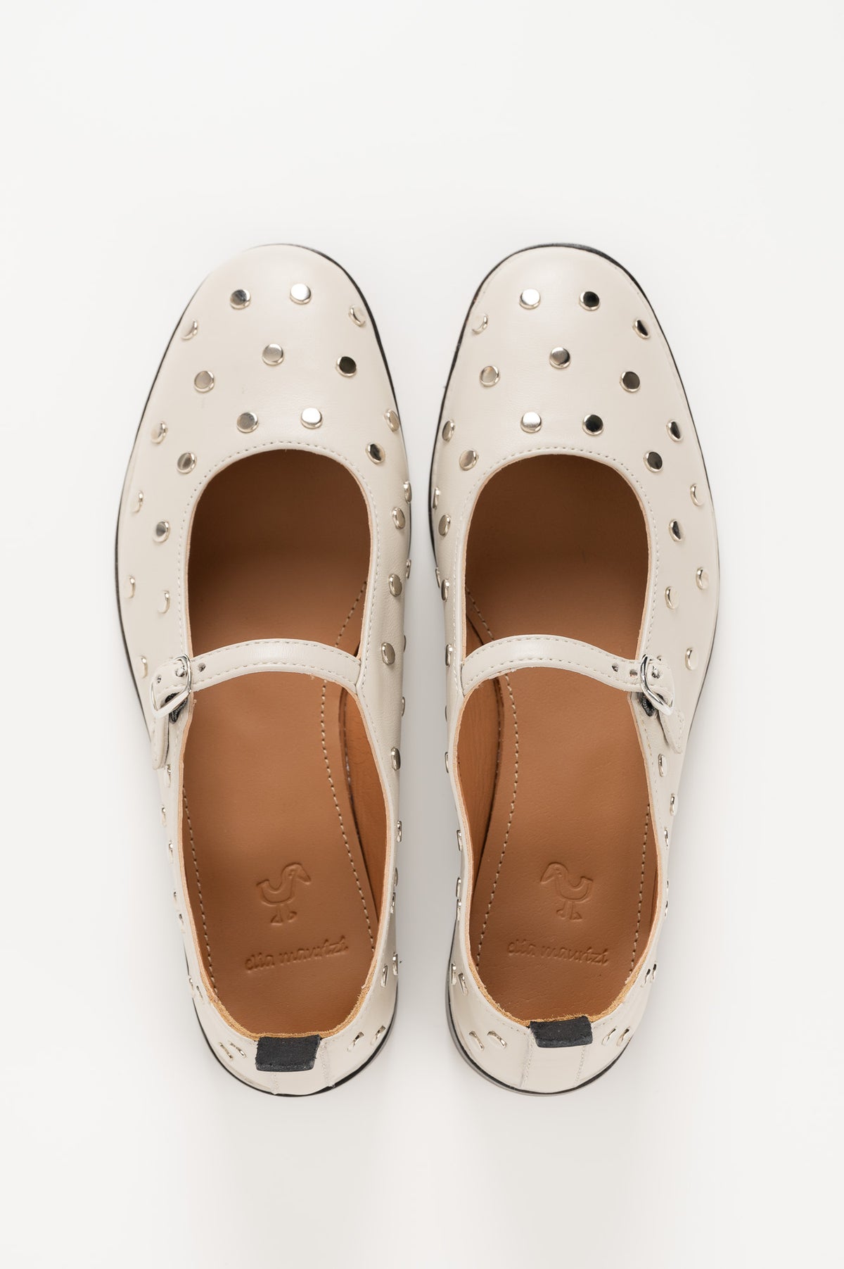 Mary Jane Flat Studs | Off-White Calf Leather