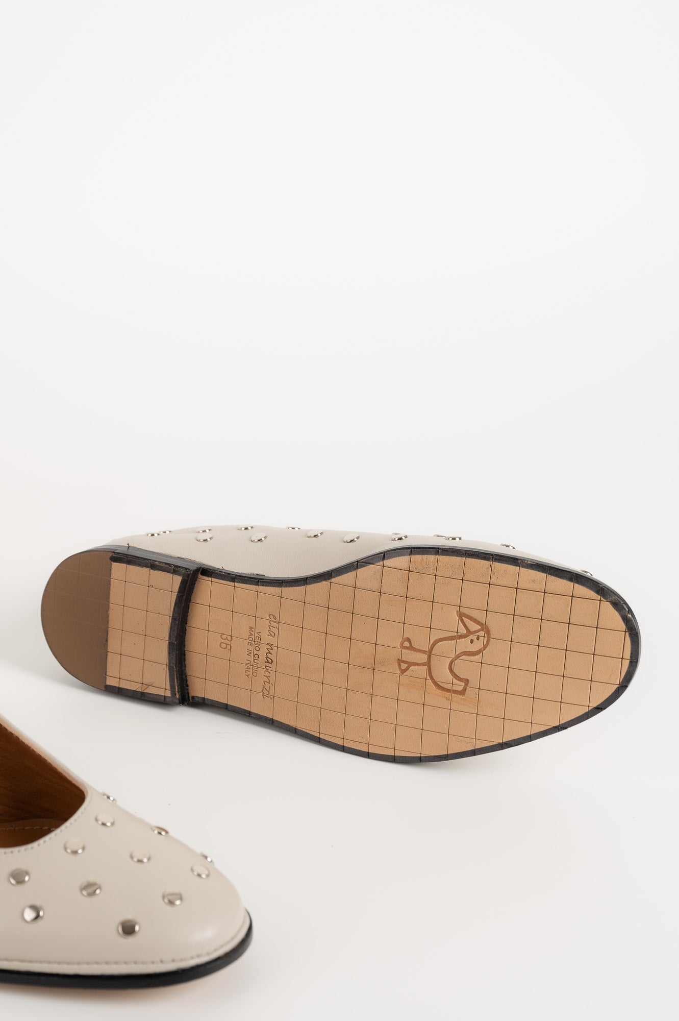 Mary Jane Flat Studs | Off-White Calf Leather