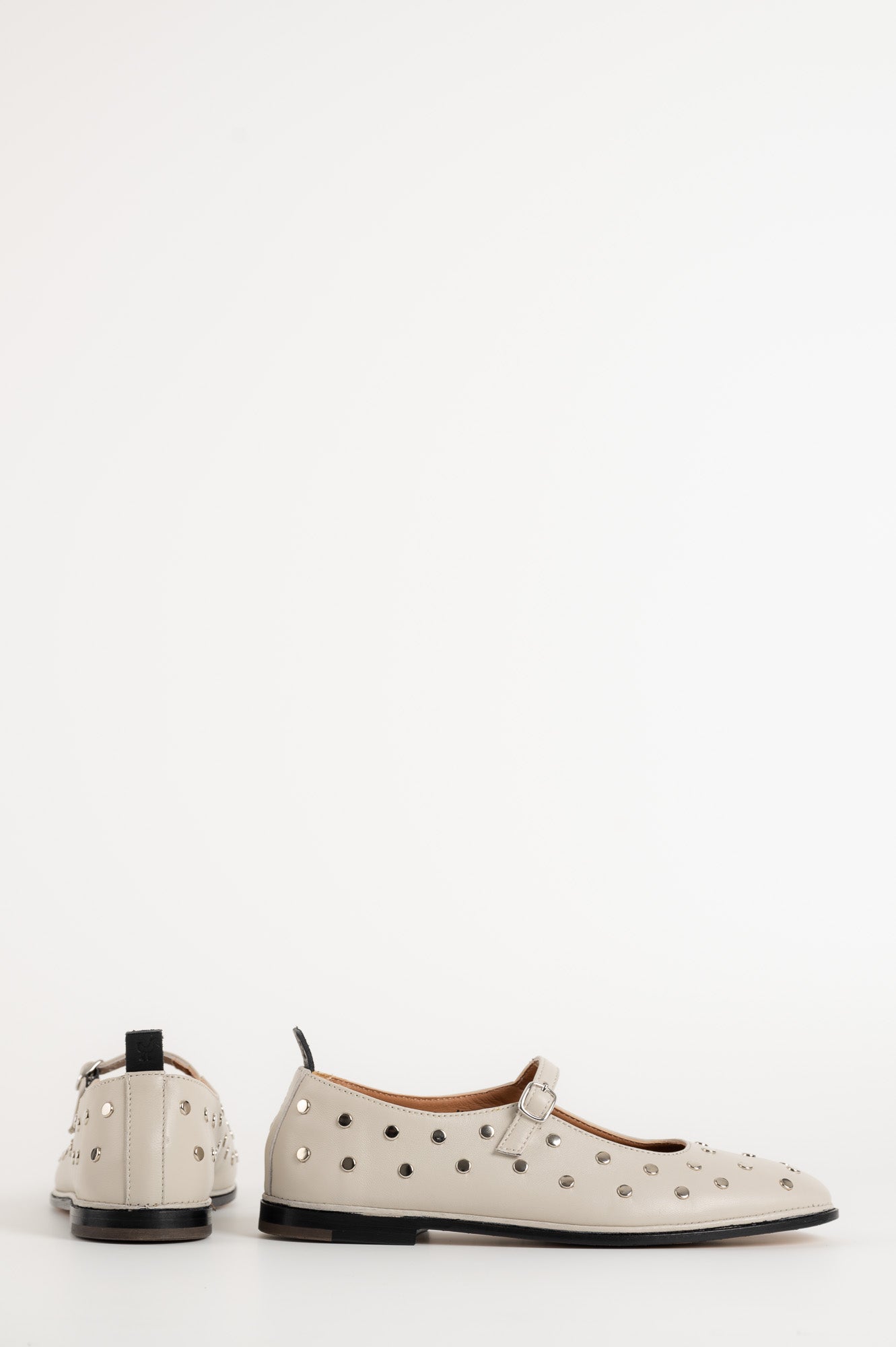 Mary Jane Flat Studs | Off-White Calf Leather