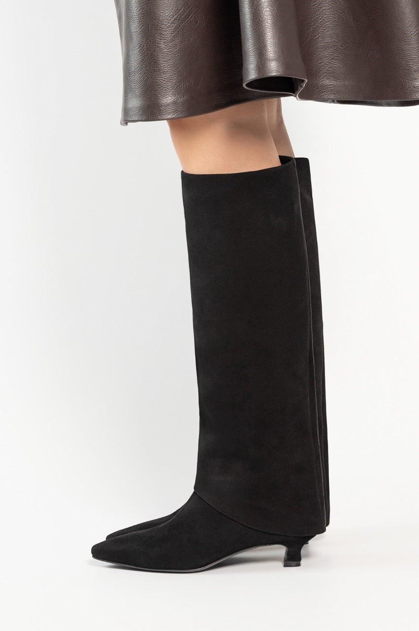 Folded High Boot Bria | Black Suede