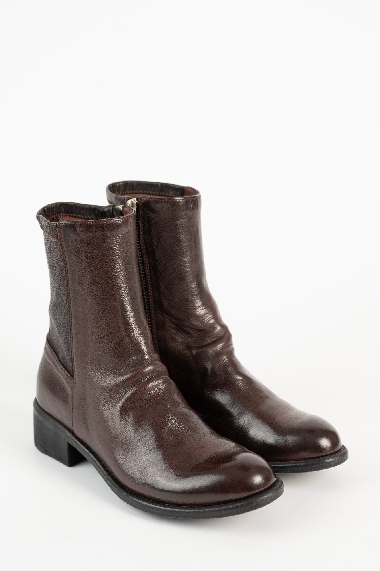 Zipper Boot Lis | Brown Washed Buffalo Leather