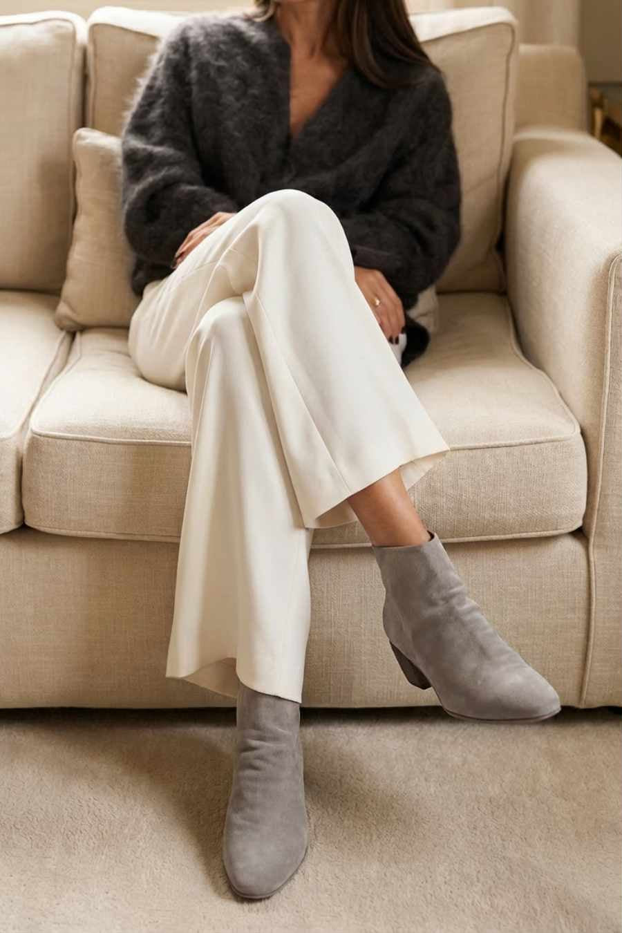 Ankle Boot Sally | Pebble Grey Calf Suede