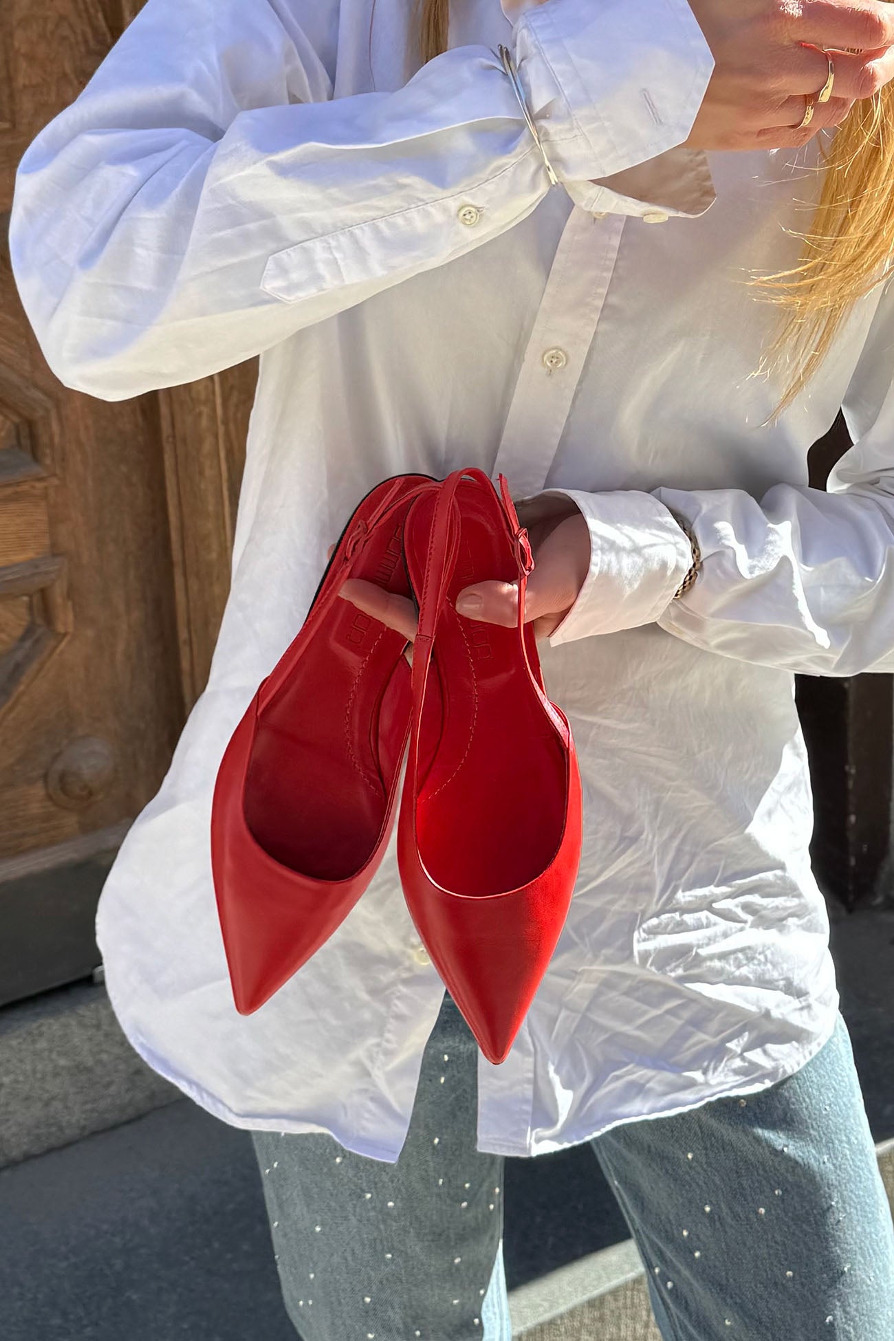 Flat Slingback Ingrid | Red Nappa Leather