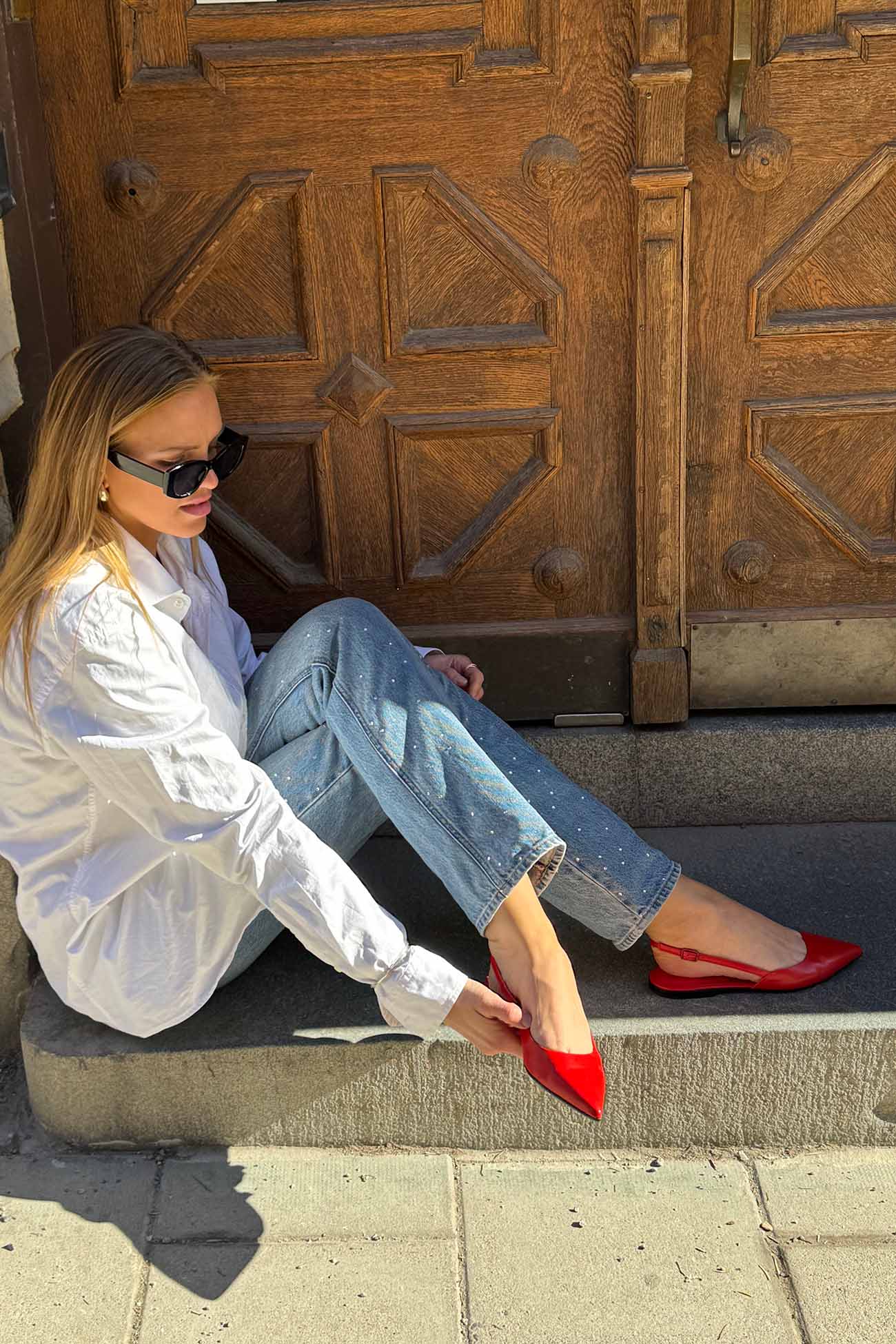 Flat Slingback Ingrid | Red Nappa Leather