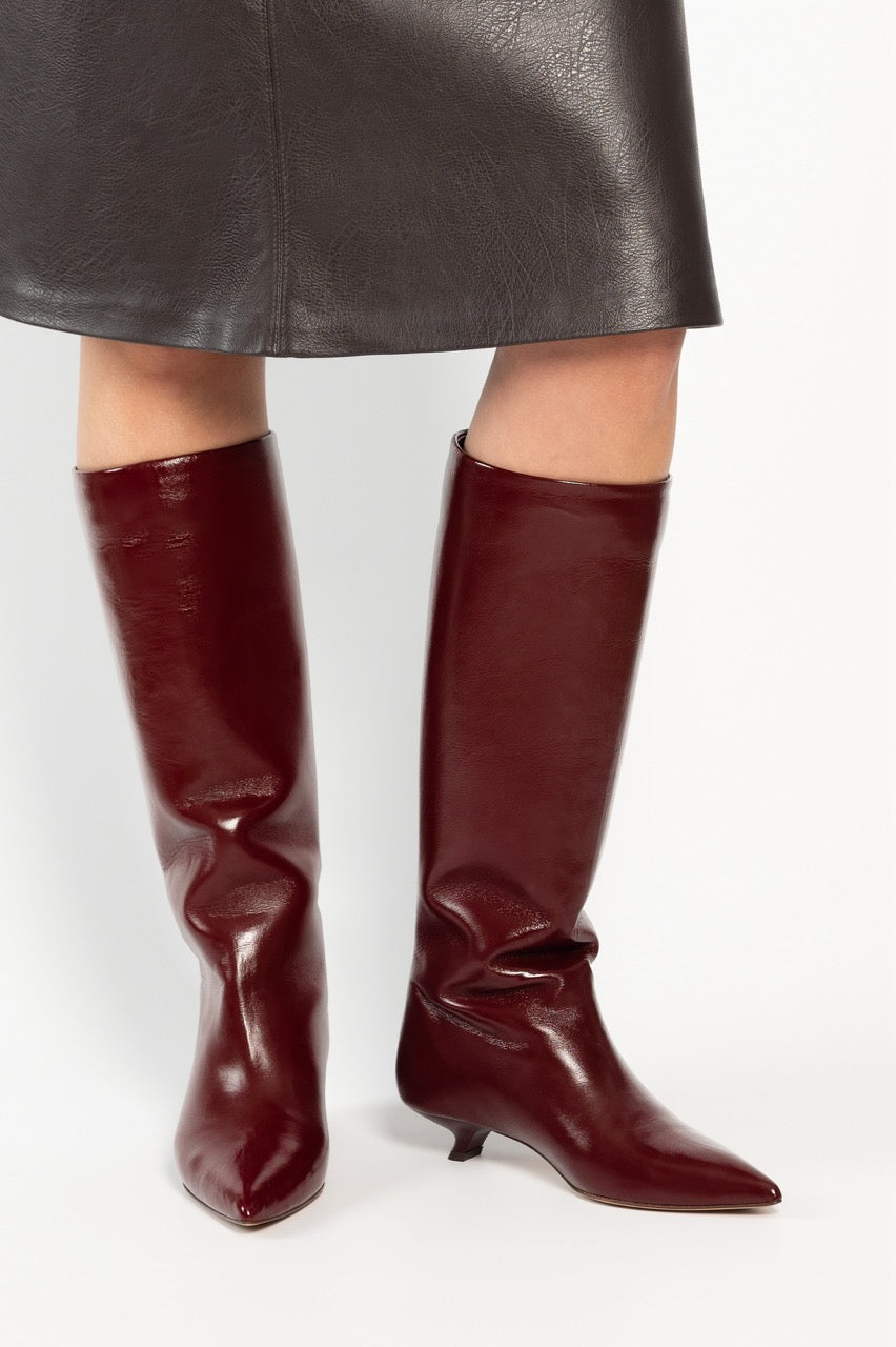 High Boot Enigma | Deep Red Patent Nappa Leather