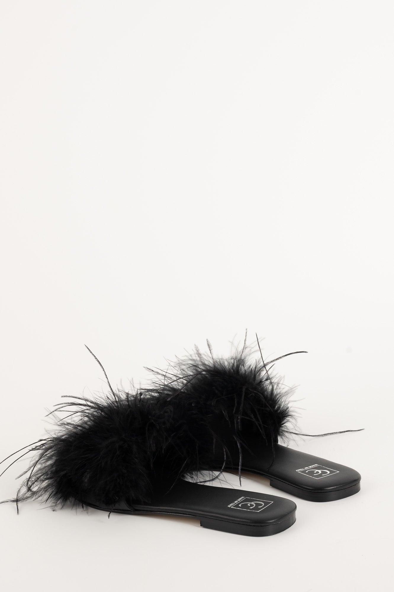Feather Sandal Louise | Black Nappa Leather & Ostrich Feathers