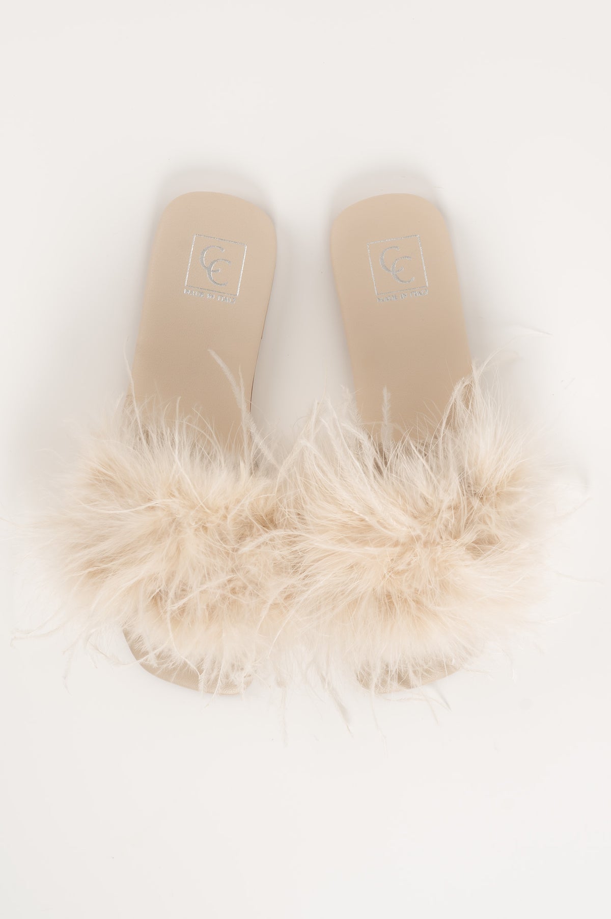 Feather Sandal Louise | Pearl White Nappa Leather & Ostrich Feathers