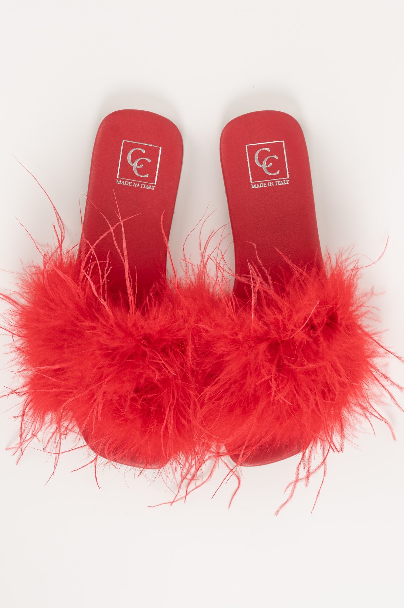 Feather Sandal Louise | Red Nappa Leather & Feathers