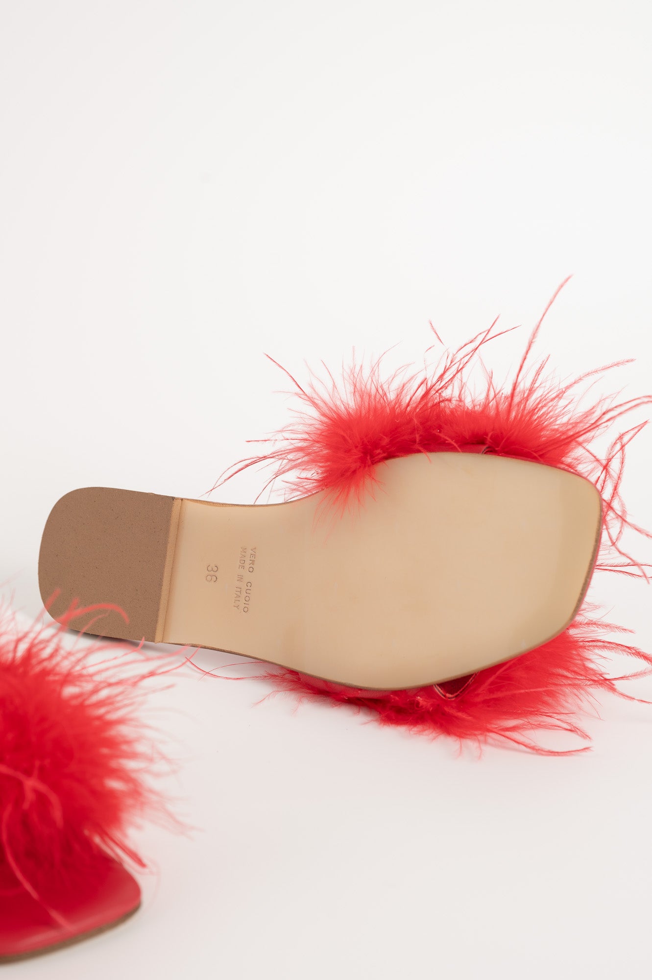Feather Sandal Louise | Red Nappa Leather & Feathers