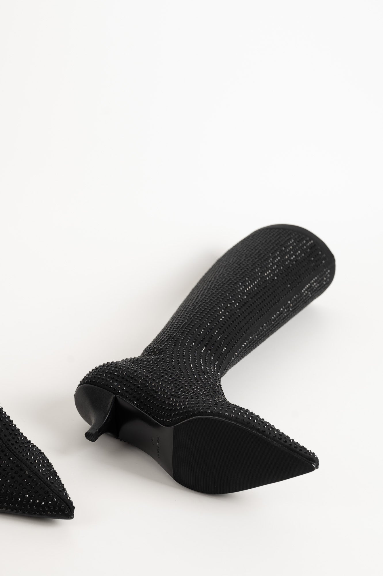 Embellished Knee-high Boot | Black Stretch Nylon