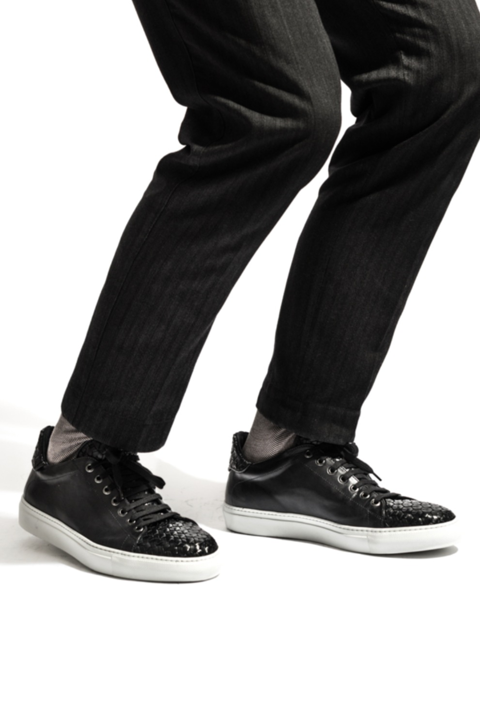 Men's Braided Sneaker | Black Calf Leather