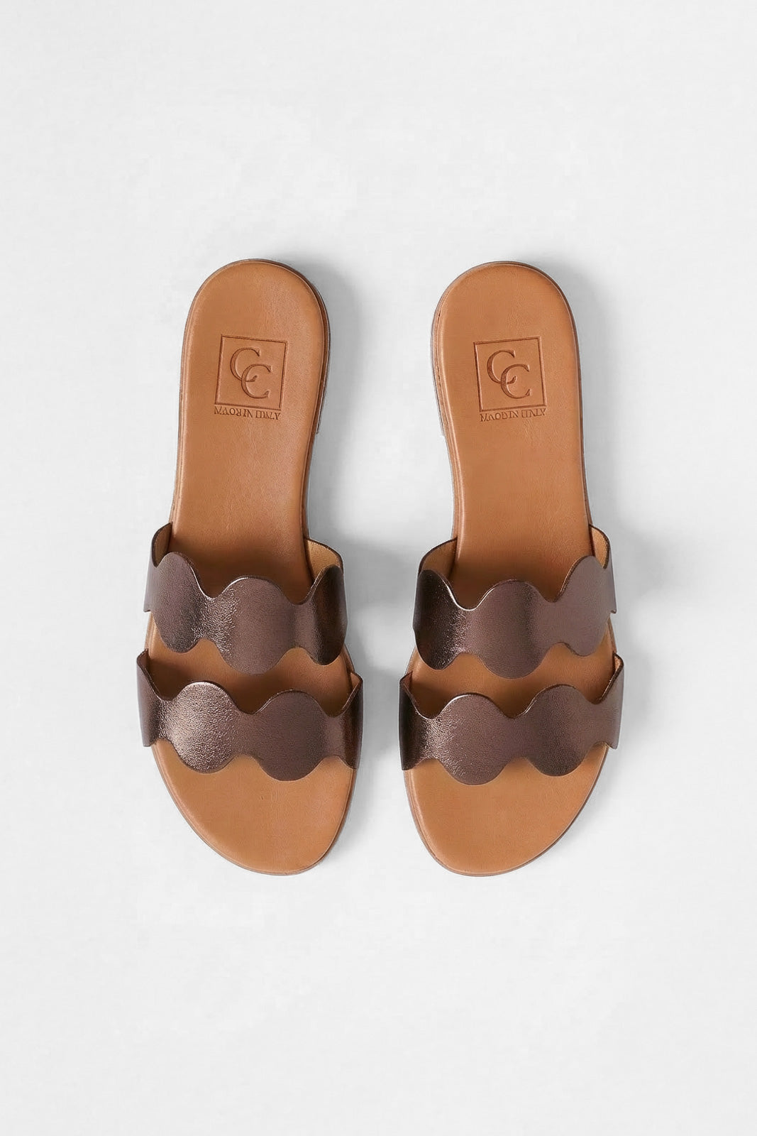 Flat Sandal Wave | Bronze Metallic Leather