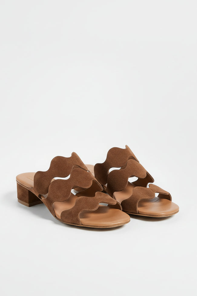 Heeled Sandal Wave | Chocolate Brown Calf Suede