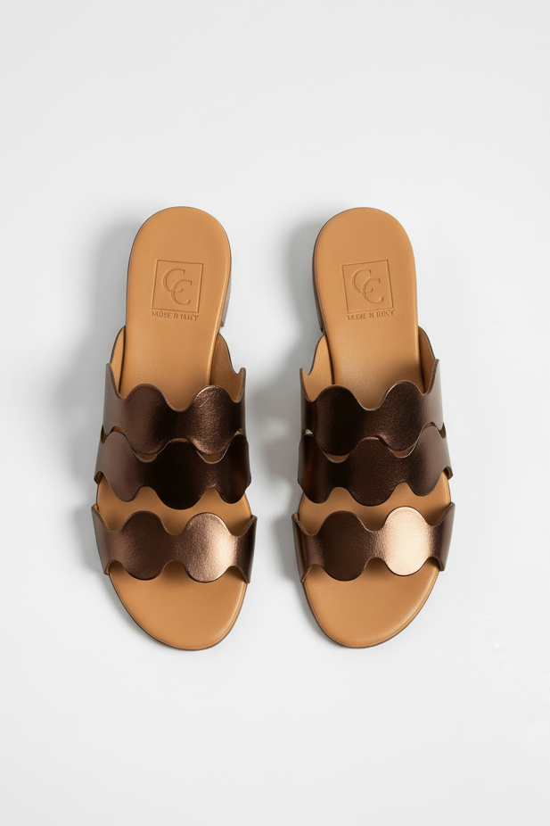 Heeled Sandal Wave | Bronze Metallic Leather