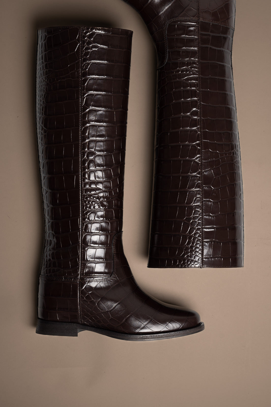 Wedge High Boot Arilo | Brown Croco Embossed Calf Leather