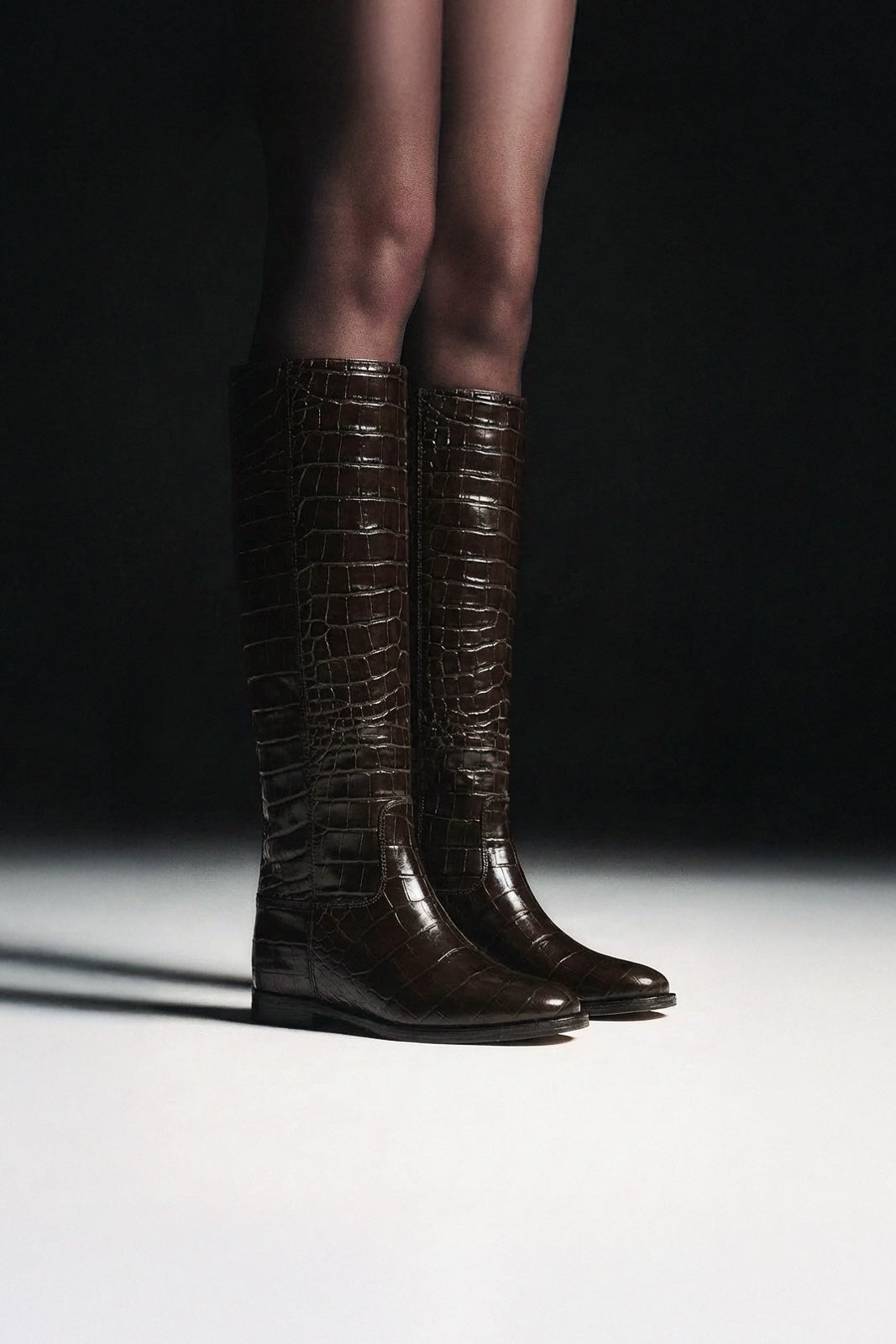 Wedge High Boot Arilo | Brown Croco-Embossed Calf Leather