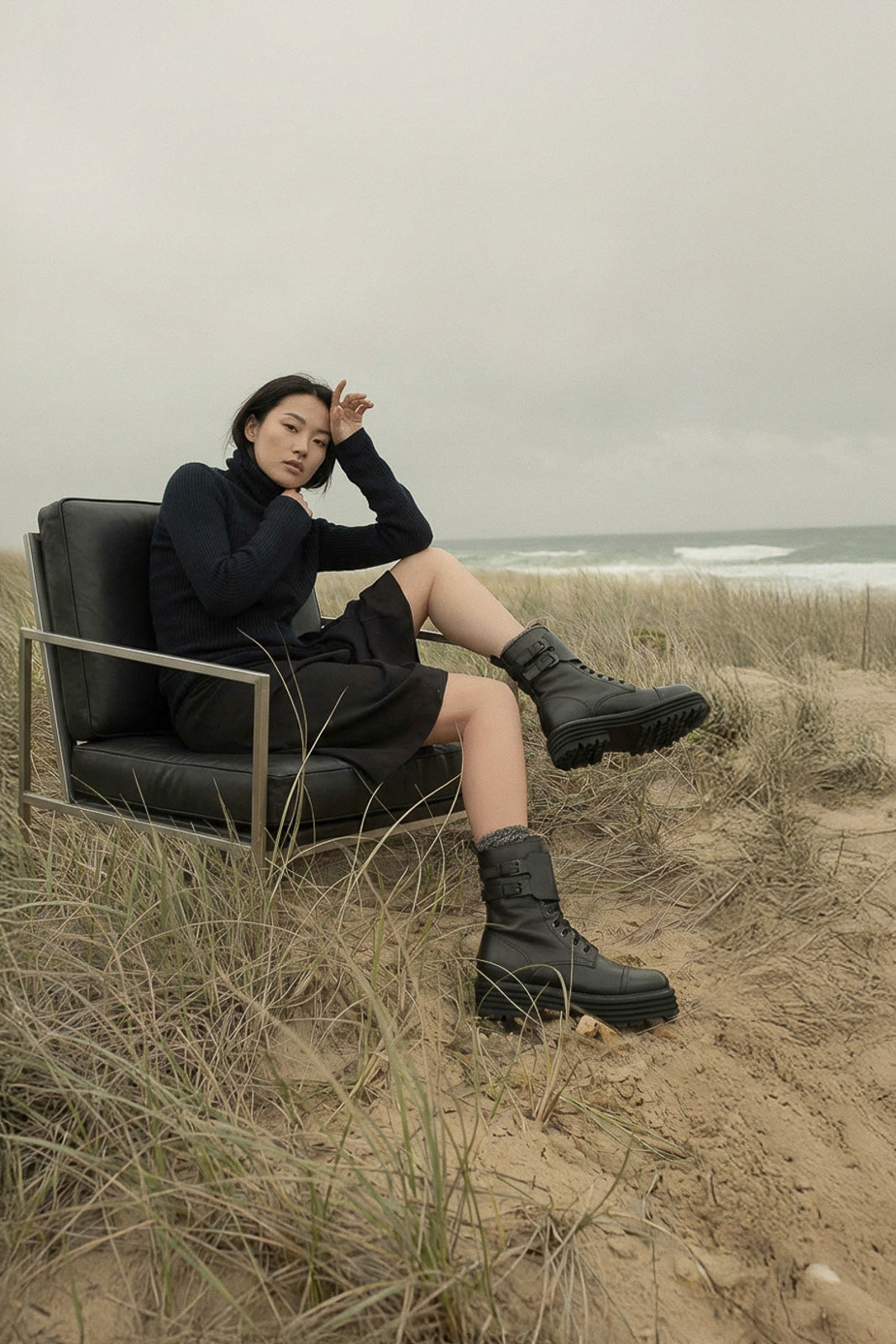 Shearling Boot Gilda | Black Buffalo Leather