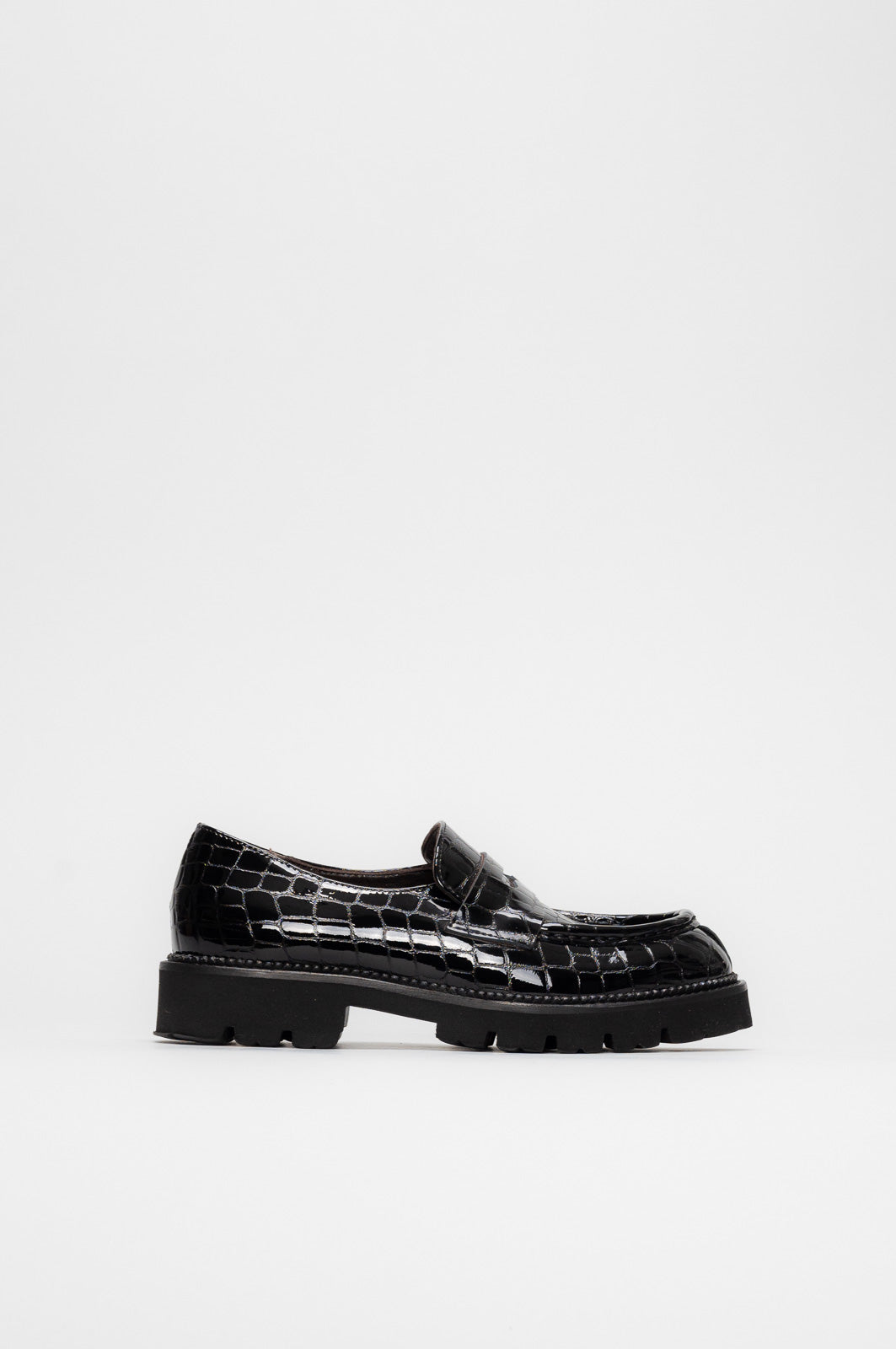 Platform Loafer Gaia | Midnight Black Croc-Embossed Leather