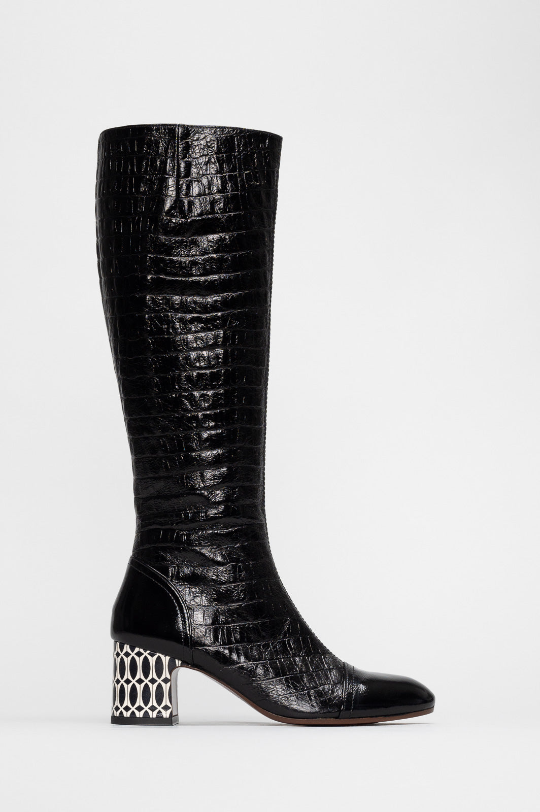 High Boot Nishawa | Black Croc-Embossed Leather