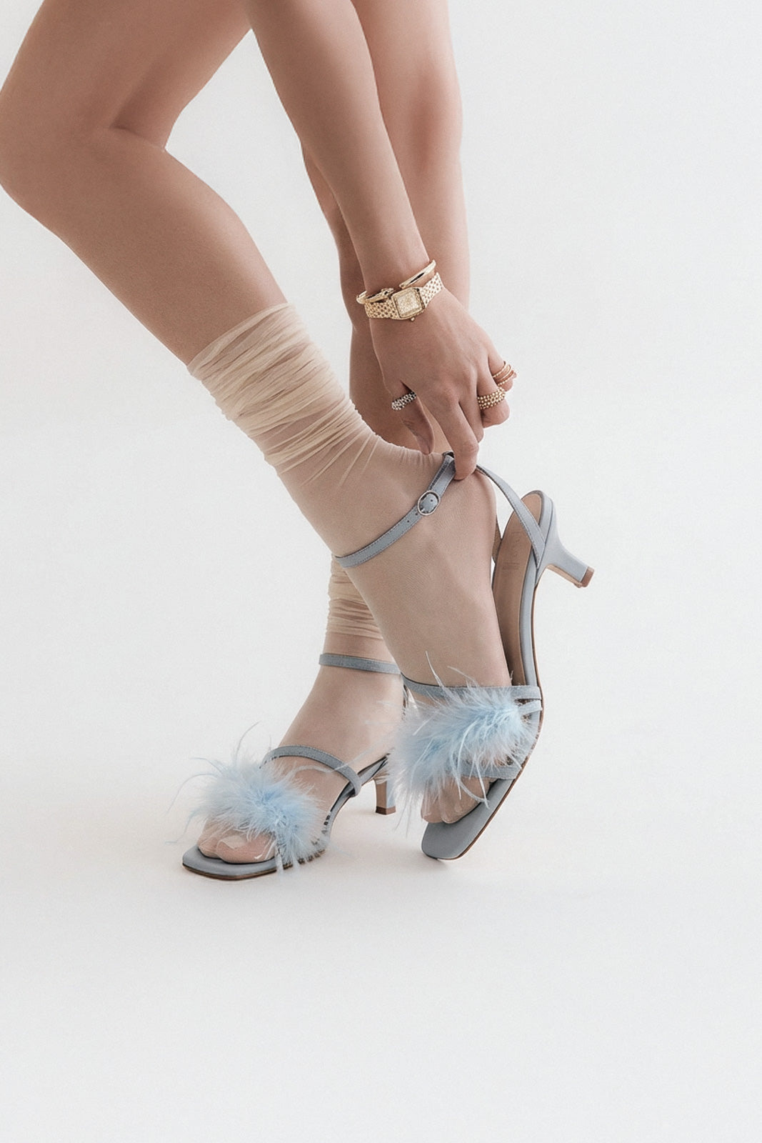 Heeled Sandal Louise | Light Blue Soft Calf Leather