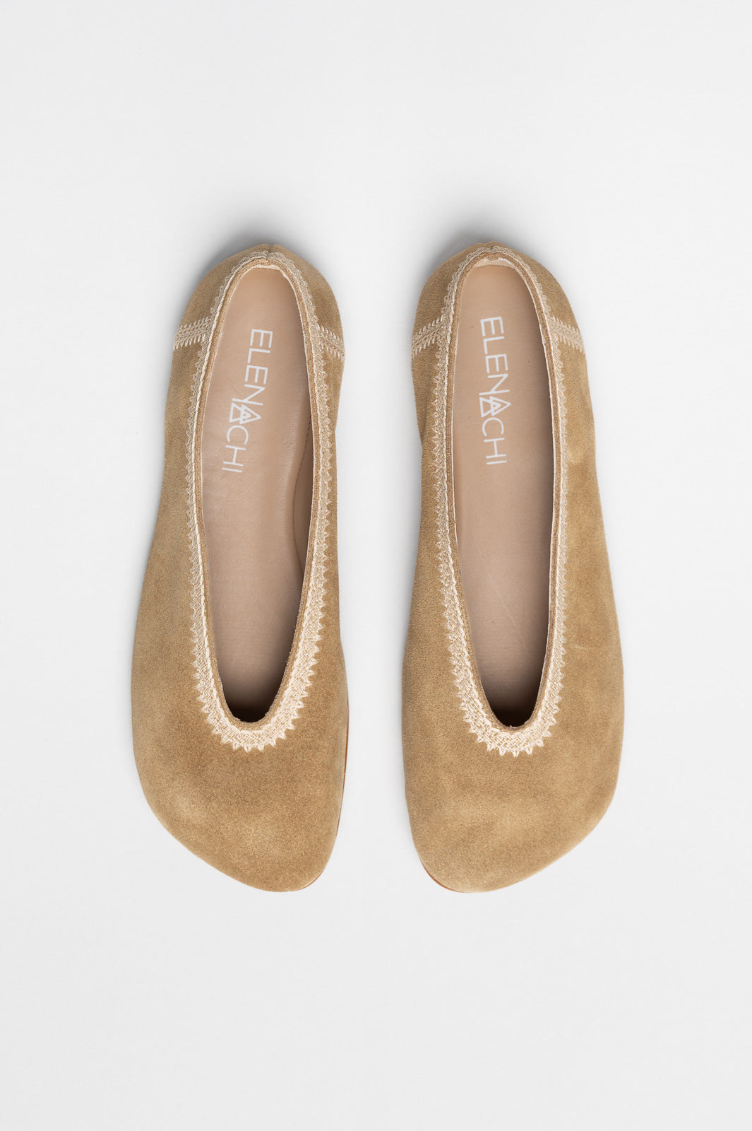 Embroidery Flat Ame | Mushroom Beige Suede