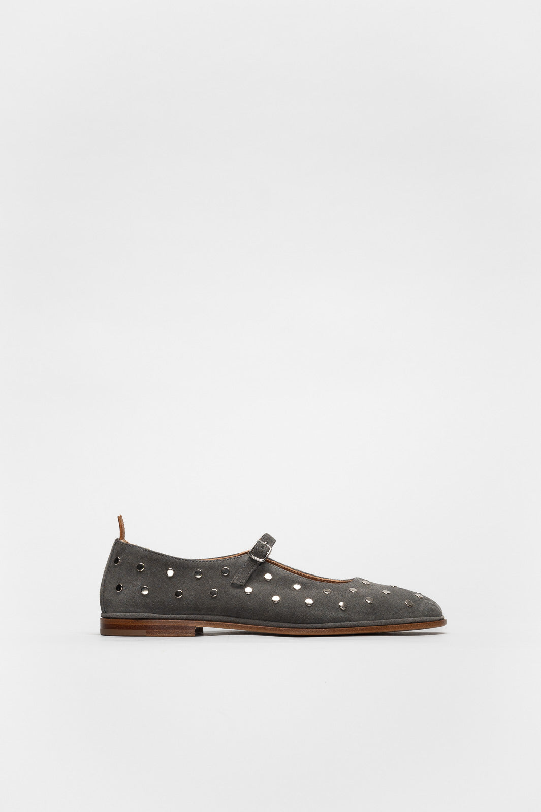 Mary Jane Flat Penelope Studs | Ash Grey Brushed Suede
