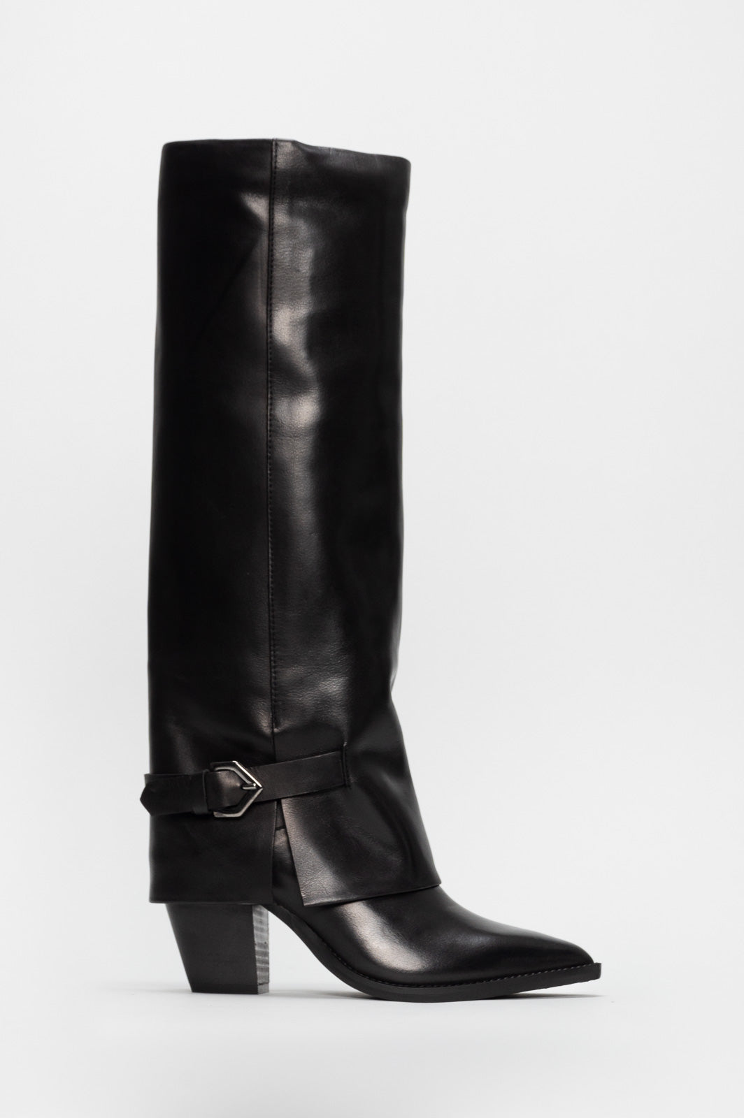 Fold-Over High Boot Inca | Black Calf Leather