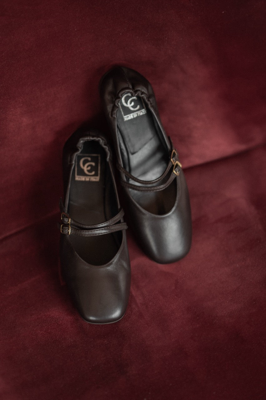 Mary Jane Flat Giana | Chocolate Brown Nappa Leather