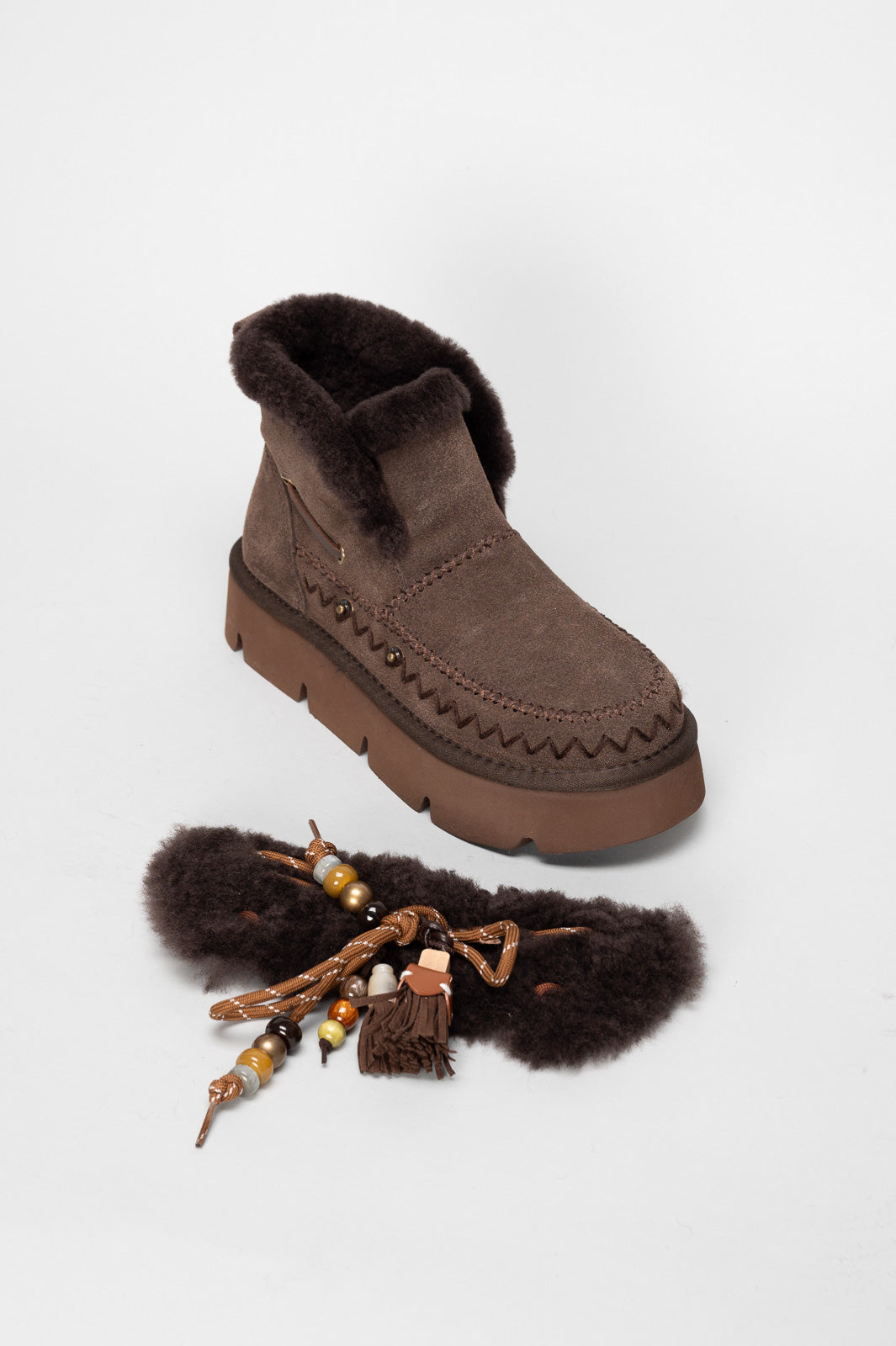 Shearling Platform Boot Aki | Brown Suede
