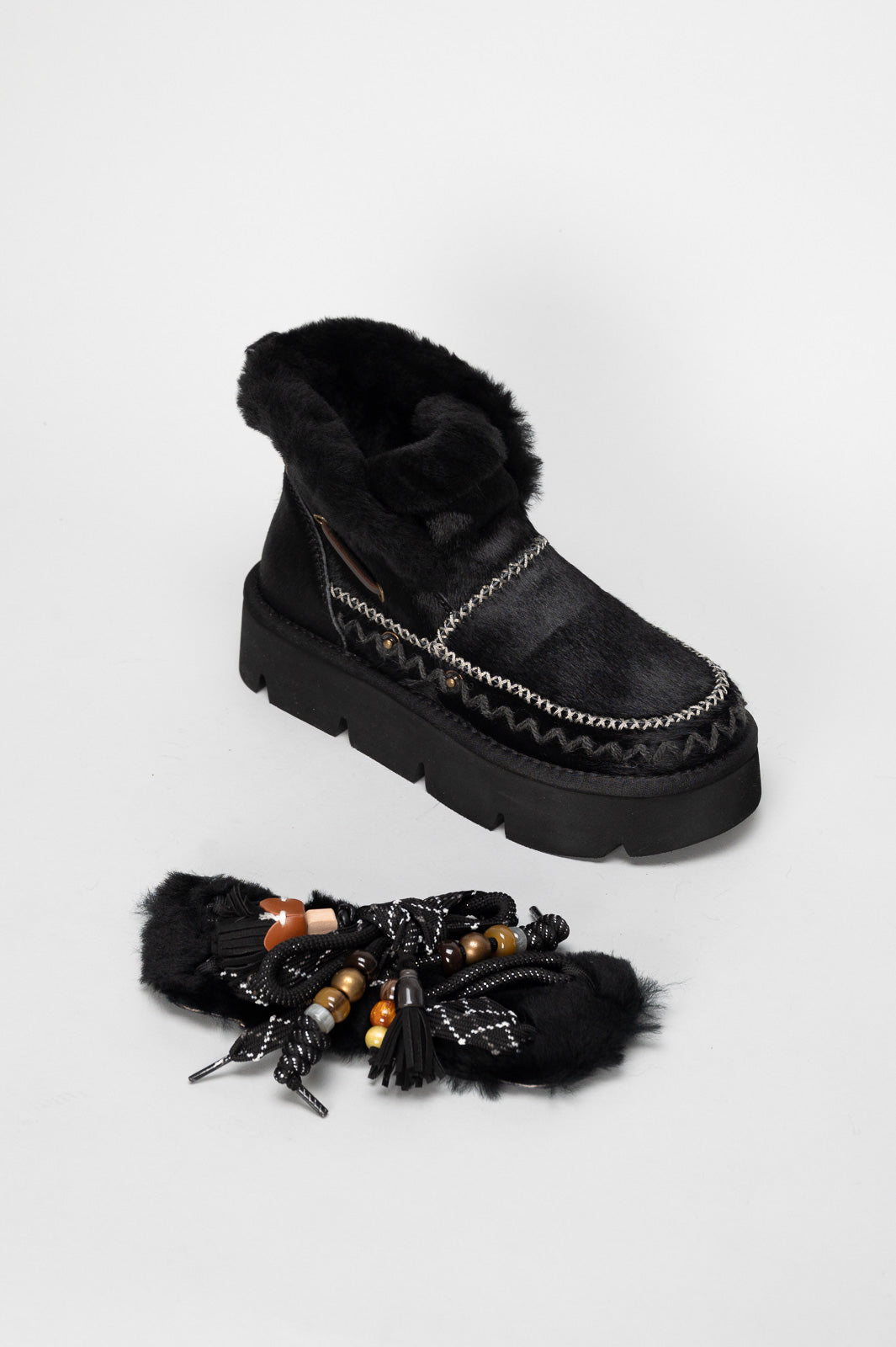 Shearling Platform Boot Aki | Black Cavallino