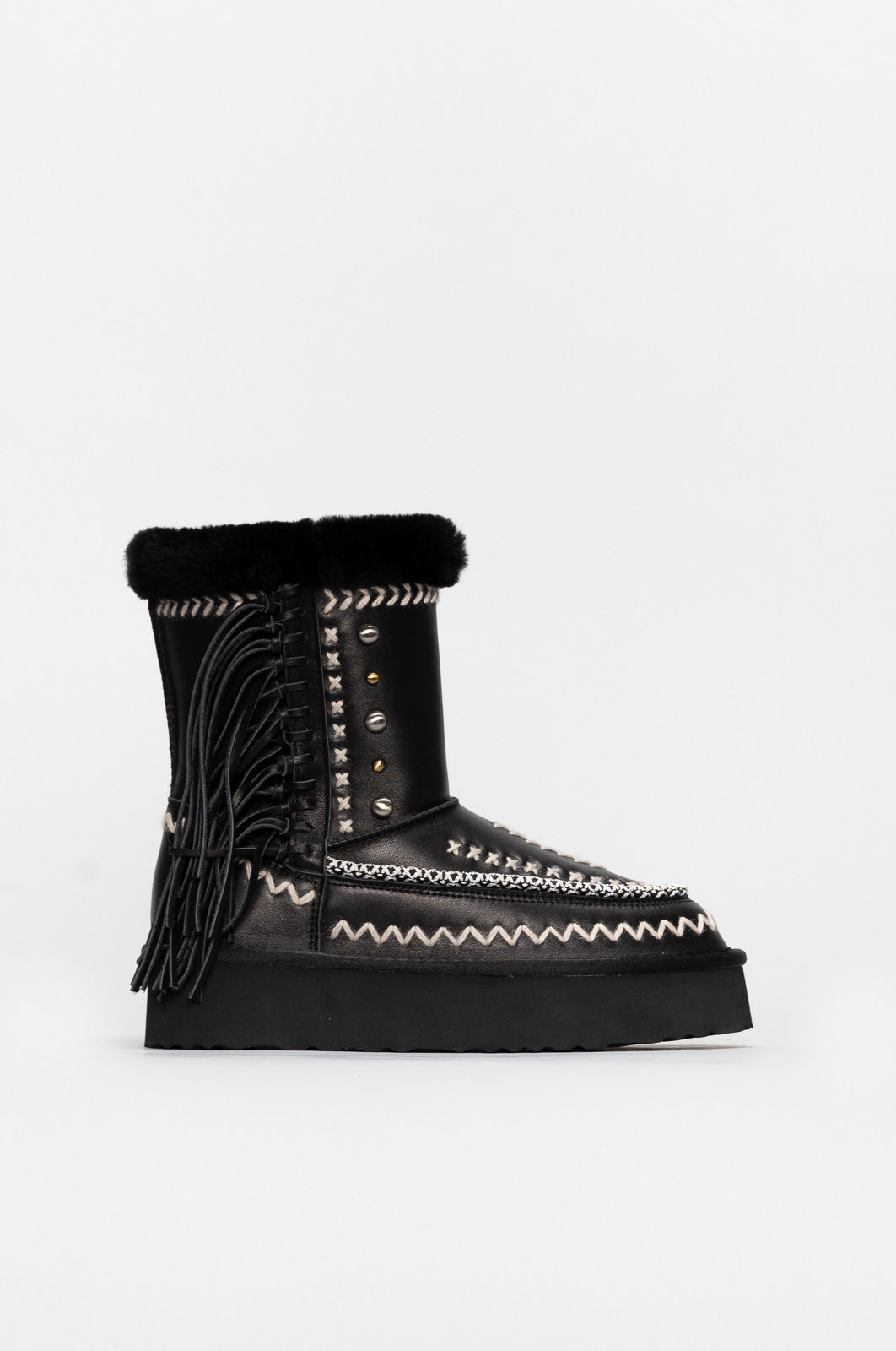 Shearling Platform Boot Luna | Black Calf Leather