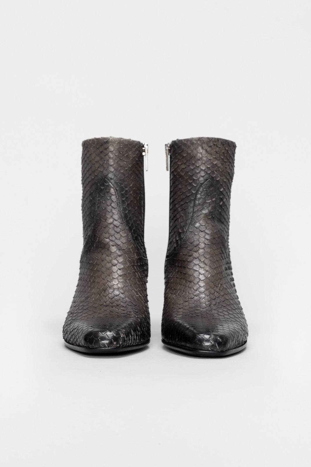 Cuban Ankle Boot Squama | Fade Grey Snake-Embossed Leather