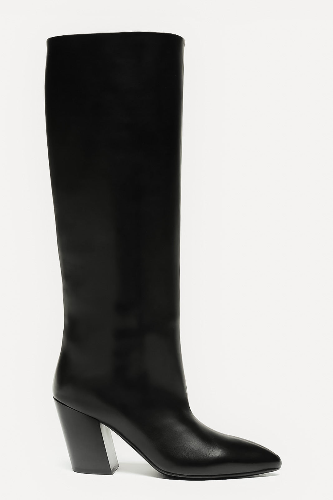 Black knee-high boot on a white background
