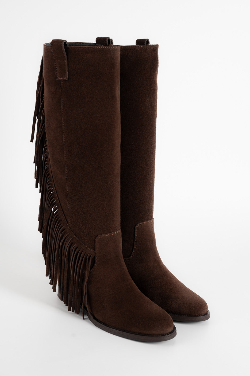 High Boot Noema 5cm Wedge | Cacao Brown Suede Fringes
