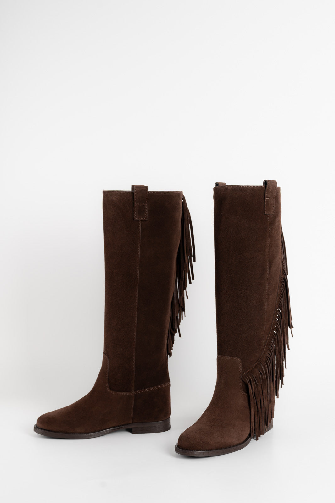 High Boot Noema 5cm Wedge | Cacao Brown Suede Fringes