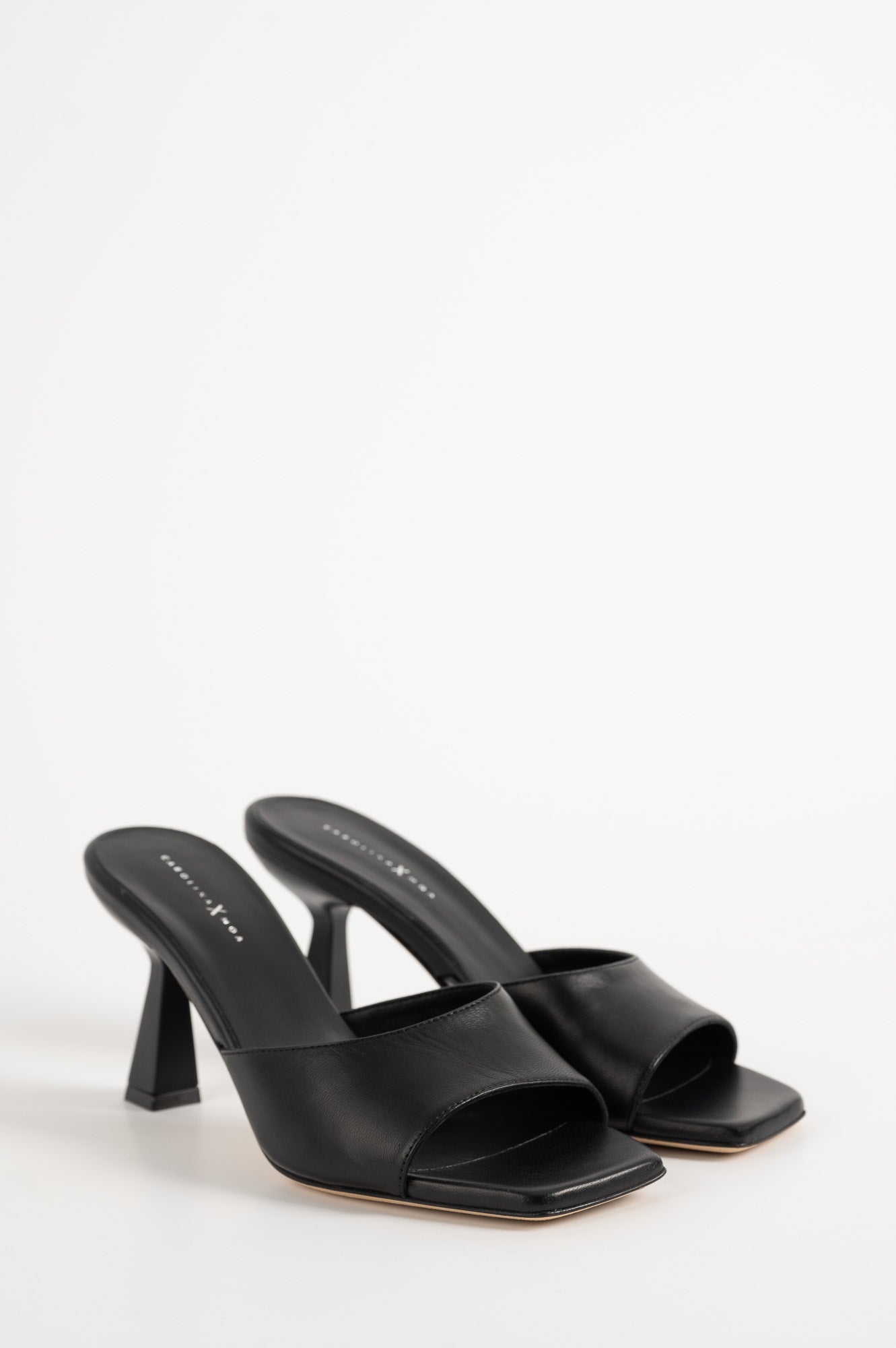 Heeled Mule Sandal Dahlia | Luxe Black Calf Leather