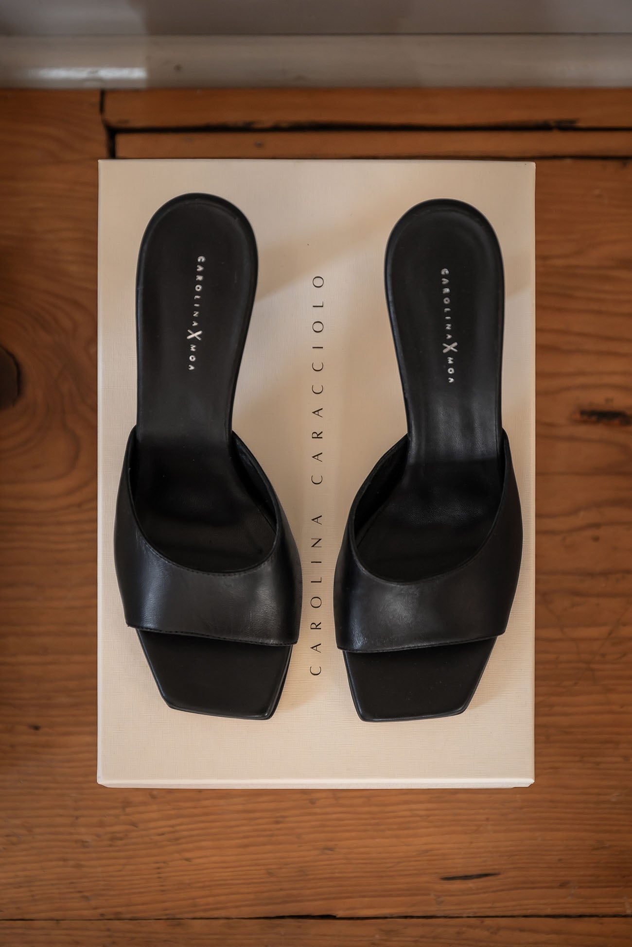 Heeled Mule Sandal Dahlia | Luxe Black Calf Leather