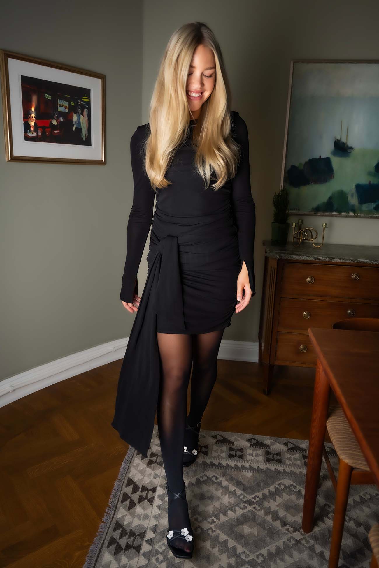 Heeled Sandal Flora | Noble Black Calf Leather