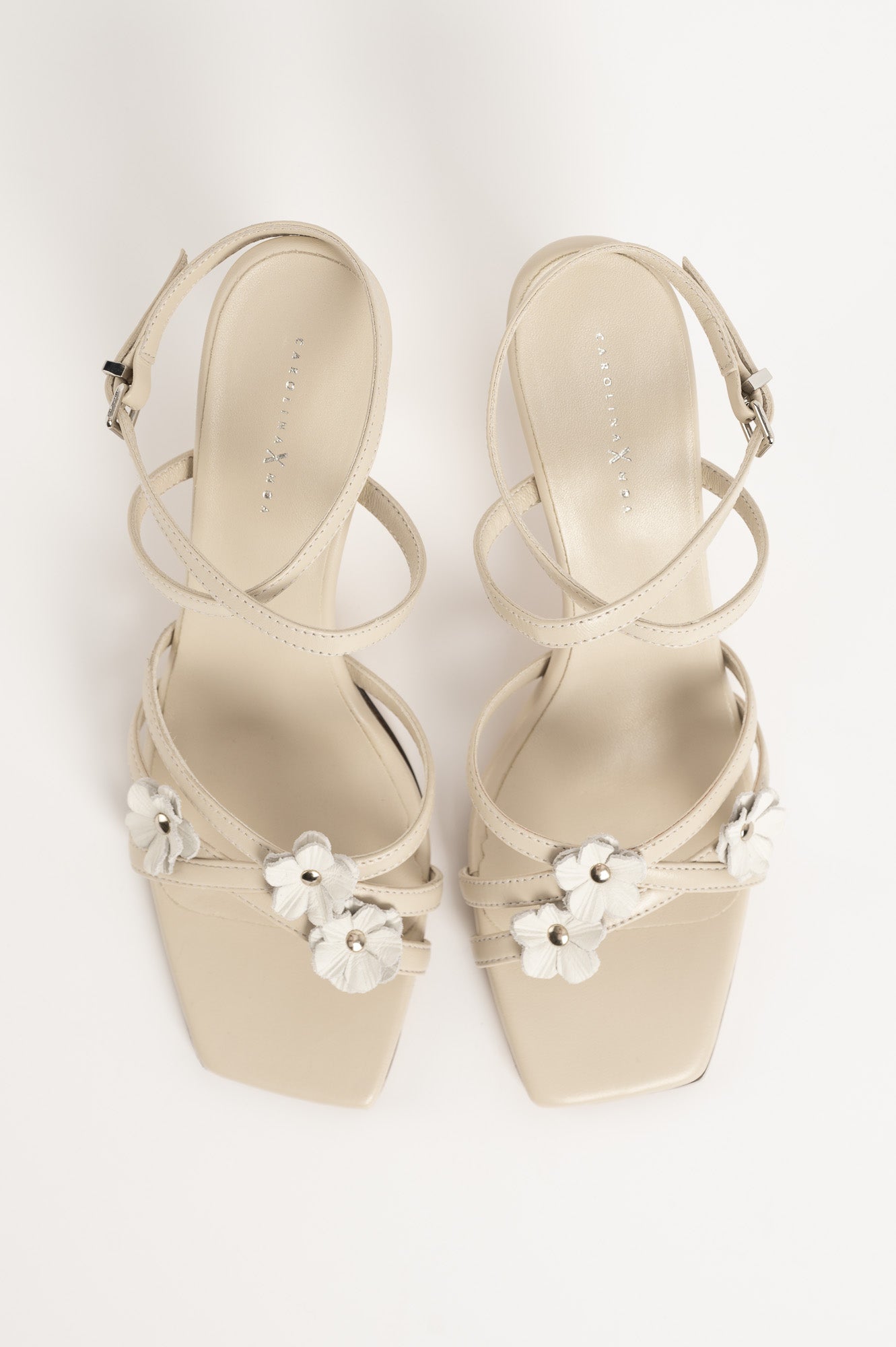 Heeled Sandal Flora | Eggshell White Calf Leather