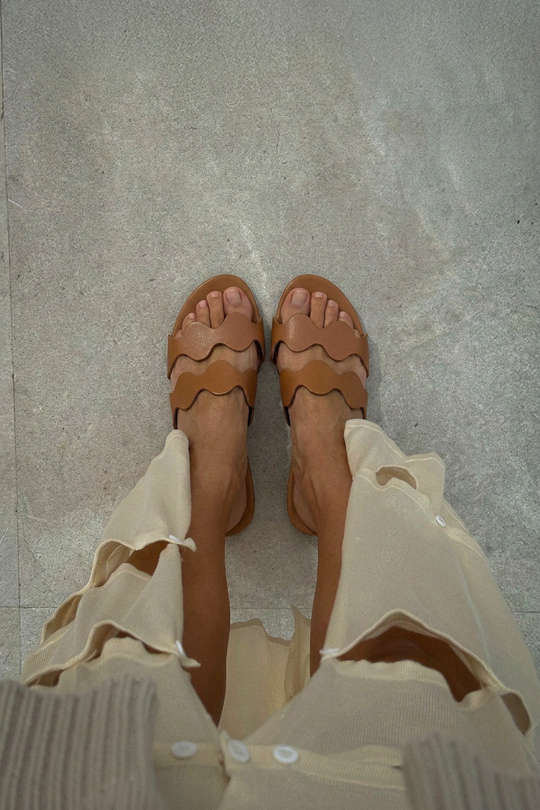 Flat Sandal Wave | Light Brown Calf Leather