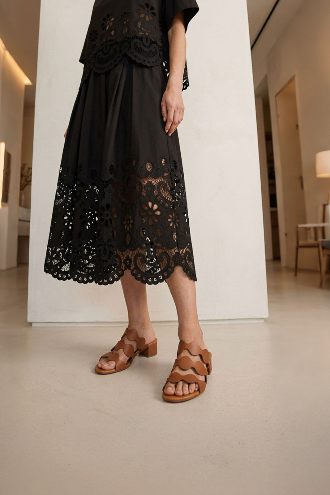 Heeled Sandal Wave | Light Brown Calf Leather