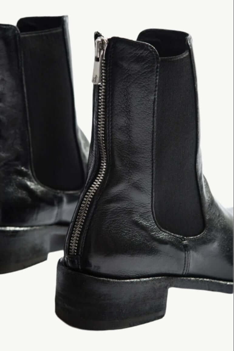 Zipper Boot Lison | Black Washed Buffalo Leather